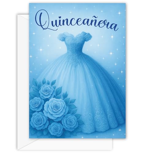 ASVP Shop Carte Fête Quinceañera Robe Fleurs Design Bleu