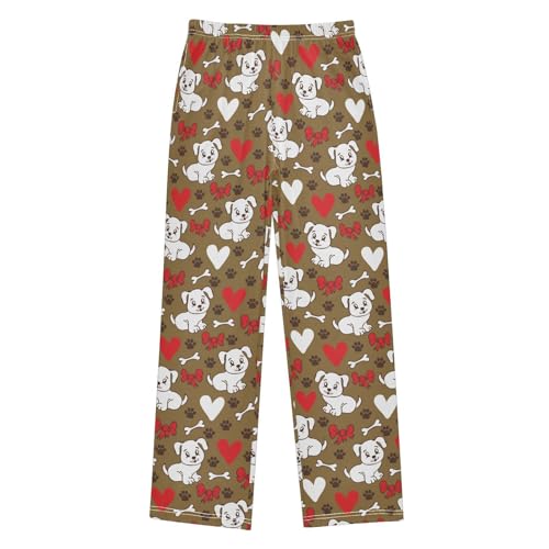 Dog Paw Print Love Boys Long Pants Soft Trousers Elastic Waist Kids Lounge Bottoms with Pockets S-XL