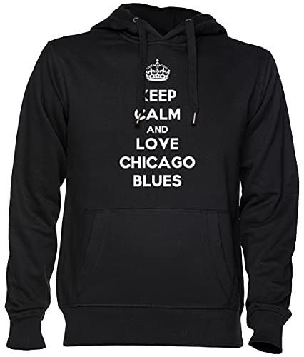 Keep Calm and Love Chicago Blues Noir Sweat À Capuche Sweat-Shirt Jersey Unisexe Homme Femme Taille L Black Unisex Hoodie Size L