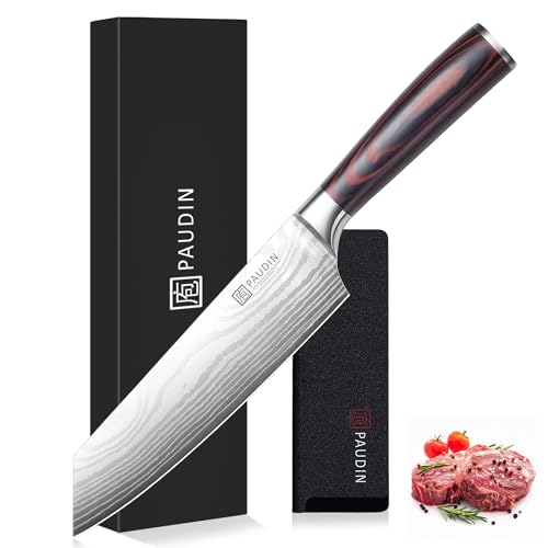 PAUDIN Japanese Chef Knife 8 inch, Gyuto Kiritsuke Knife, Razor Sharp Professional Kitchen Knife with High Carbon German Stainless Steel, Multi-Purpose Utility Knifes with Pakkawood Handle