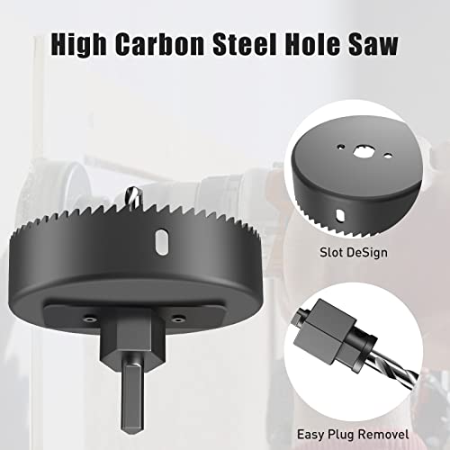 HYCHIKA 19 PCS Hole Saw Kit, 3/4" to 5"(19mm-127mm) Hole Saw Set in Case, Holesaw Multi Tool with 2 Mandrels, 2 Drill Bits, Installation Plate & Hex Key for Soft Wood, PVC Board, Plywood, Drywall - image 4
