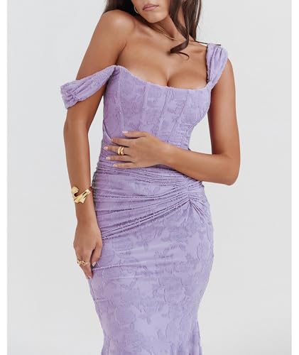 Robe queue de poisson en dentelle premium et design à chevrons - 4
