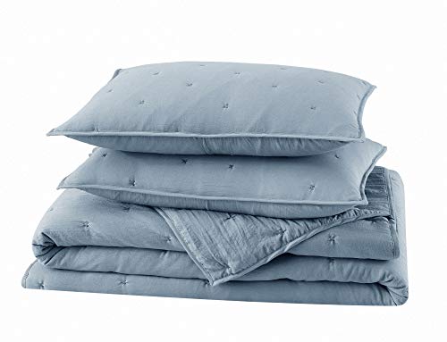 Bourina Reversible Bedspread Coverlet Set - Pre-Washed Microfiber Ultra Soft Lightweight Star Quilted 3-Piece Quilt Set King, Blue #TOP5
