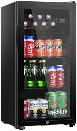 HAILANG Beverage Refrigerator, 3.2 Cu.Ft, Mini Fridge with Glass Door for Soda Beer, Freestanding Beverage Cooler for Office, Bar, Adjustable Shelving&Adjustable Foot