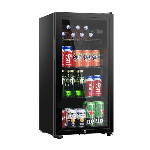 HAILANG Beverage Refrigerator With 105 Can,Freestanding Beverage Cooler For Office, Bar,Home|Double Glass Door&Adjustable Shelving