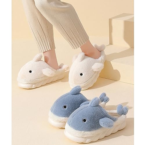 Baiyuruodie Cartoon animal shark cotton slippers, winter indoor and outdoor women's slippers, holiday gifts4