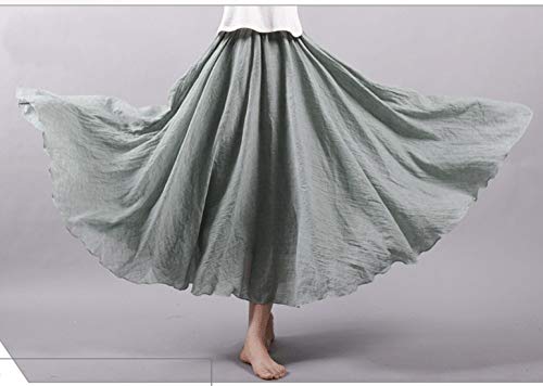 ebossy Women's Elastic Waist Beach Boho Summer Maxi Long Swing Linen Skirt2