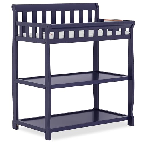 Image of Dream On Me Ashton 2-in-1 Changing Table & Nightstand in Navy- Solid New Zealand Pinewood, Safety Rails, Spacious Storage Shelves & Water-Resistant Changing Pad, Converts to Nightstand