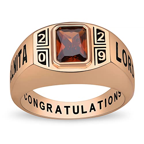 Fully Personalized Customized class rings Sterling Silver Men's High School and College Class Ring â Classic Collection-Ccjcinata (Sterling Silver - Rose Gold Plated)