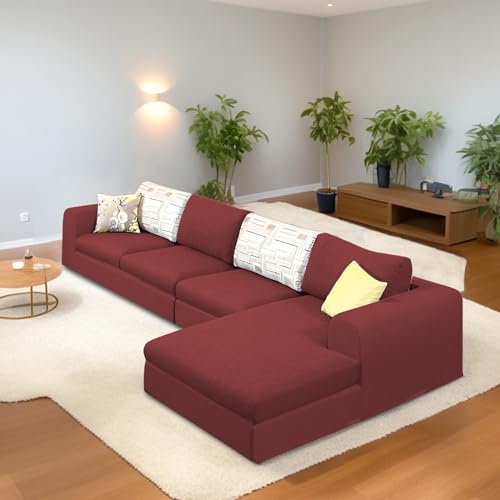 Image of Koza RHS 6 Seater L Shape Sofa Set for Living Room (Maroon Fabric) Premium Fabric Sofa