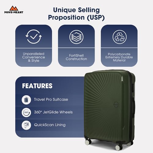 Image of Move-Meant TREKIFY Small & Medium 55 & 66Cm Suitcase 8 Wheels Number Lock Polypropylene Olive Trolley Bag for Men & Women | 360 Degree Wheeling Luggage | Trolley Bags for Travel
