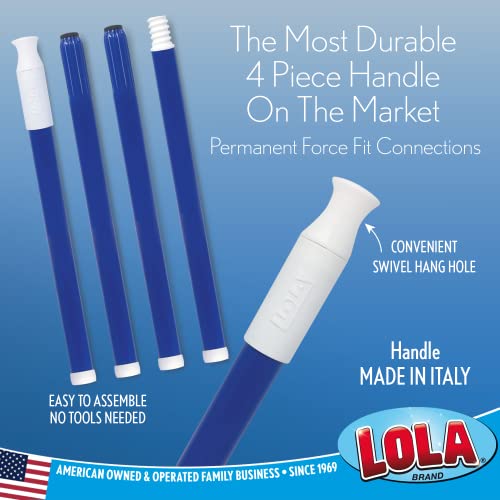 Lola Products Small Angle Broom | 9.25" Wide Head | Recycled Fiber Pet Bristles | Gloss Steel 48" L Handle | Includes Swivel Hang Cap For Easy Storage, Handle & Broom Head | For Indoor Use Only #TOP3
