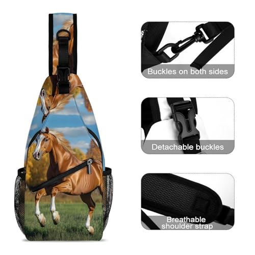 Running Brown Horse Crossbody Sling Backpack Casual Chest Bag Fanny Pack for Women Men Travel Hiking3