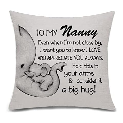 Nanny Gifts Elephant Cushion Cover Throw Pillow Cover for Nanny Grandma Nana from Granddaughter Grandson Nanny Birthday Gifts Thanksgiving (nanny) Cover