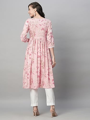 Image of RATAN Women's Rayon Printed Anarkali Lucknowi Chikankari Ethnic Wear Kurta