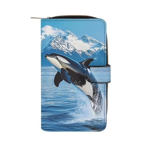 Animal Orcas Iceberg Womens PU Leather Wallet Long Purse Clutch Organizer for Office Travel