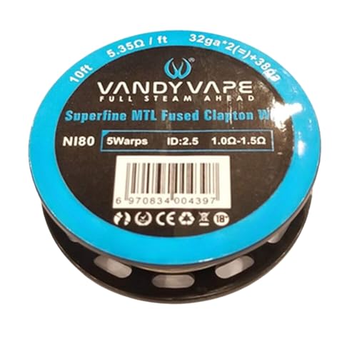 VANDY VAPE Ni80 Superfine MTL Wire [32ga x 2+38ga | 10ft] - Superfine DIY MTL Nichrome Fused Clapton Wire, No Nicotine (5.35 ohm/ft)