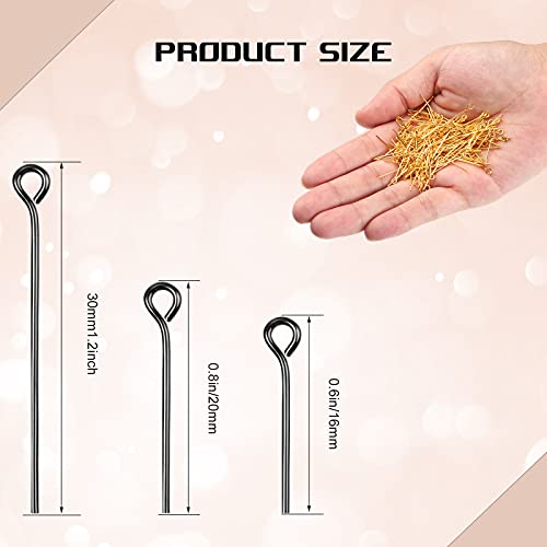 image for Junkin 1400 Pieces Eye Pins Mix Jewelry Findings Eye Pins 0.63 Inch 0.