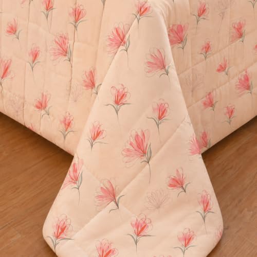 Image of Florida Floral Microfiber AC Comforter for Double Bed | Soft Reversible 180 GSM Polycotton Lightweight Comforter | All-Season Bedding (Peach)