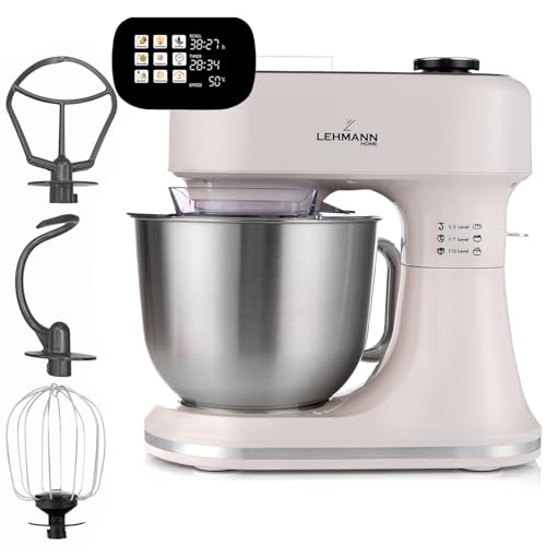 LEHMANN Robot Pâtissier avec Écran, 1500W, Bol Mélangeur 5L avec Fonction Fermentation et Chauffage, Balance Intégrée, 12 Vitesses, Minuterie, 3...