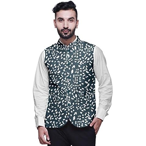 Atasi Dark Teal Blue Printed Nehru Jacket Cover