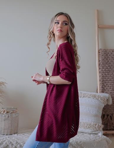 Image of Zeagoo Lightweight Summer Cardigan for Women Short Sleeve V Neck Crochet Kimonos Loose Open Front Hollow Out Cover Ups