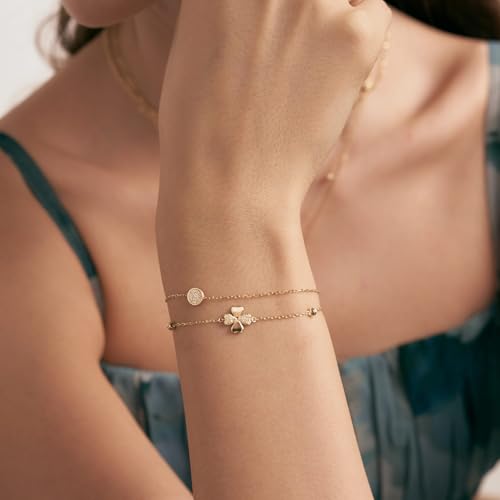 Gelin Real Diamond 4-Leaf Clover Bracelet in 10k Solid Gold, 6+1 inch4