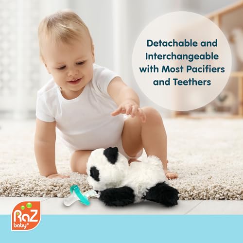 Image of RaZbaby JollyPop Pacifier, Holder w /Detachable Baby Pacifier, Stuffed Animal RaZbuddy, All Ages 0M+, 100% Medical Grade USA Made Silicone, Machine Washable, Textured & Easy to Hold - Panda