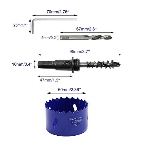 Image of Luomorgo 2 3 /8 inch 60mm Hole Saw, 1 1 /4 inch Cutting Depth HSS Bi-Metal Hole Cutter with Hex Shank Drill Bit Adapter for Wood Cornhole Boards Plastic Drywall Fiberboard