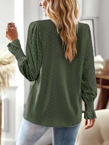 Womens Tops Butterfly Sleeve V Neck Blouses for Women Flowy Swiss Dot Ruffle Dressy Casual Long Sleeve Shirts3