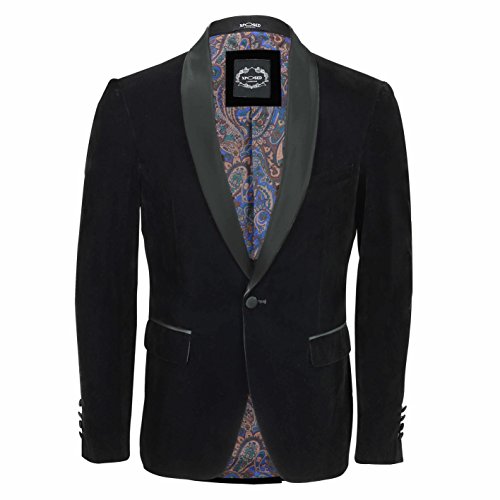 Veste de Velours Doux pour Hommes Veste rétro adaptée à la fête Tuxedo Blazer Noir Satin Châle Revers [AMZCH-TUX-TIM-BLACK-40] Cover