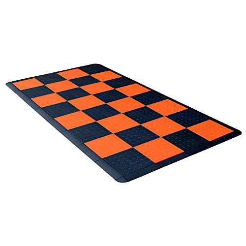 Speedway Garage Floor Mat Kit for Motorcycle Small Checkered - Black/Orange