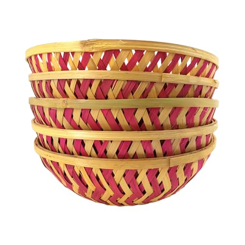 Image of ROYAL 11 ART & CRAFT Multipurpose Bamboo Basket Set for Fruit /Vegetable /Dry Fruit /Chocolate Packaging /Wedding Gift and Daily Use DIY Projects (Red) Size-9 Inch,Pack of-5
