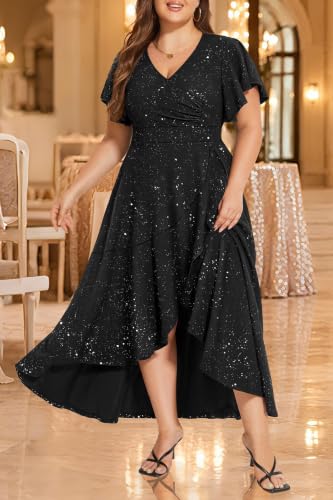 Image of Pinup Fashion Plus Size Formal Wedding Guest Cocktail High Low Long Dress
