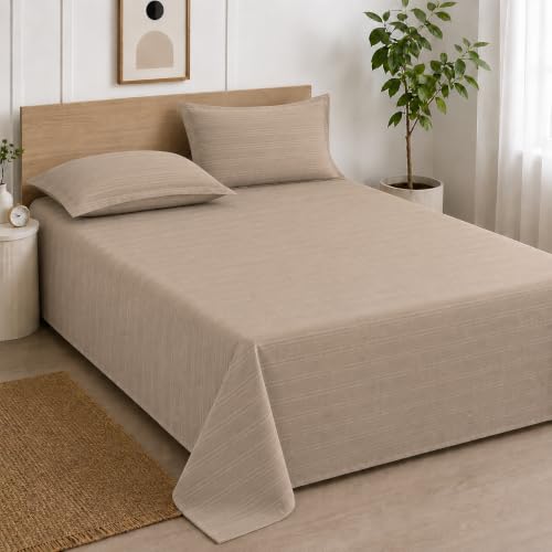 Image of Cortina Cloud Cotton King Size Bedsheet with 2 Pillow Covers | Super Soft, Breathable & Skin-Friendly Bedsheet for Double Bed King Size with Solid Design | (270x250 cm) (Brown, King)