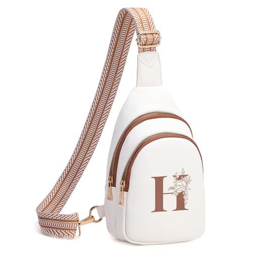 Viverte Crossbody Bags for Women Initial Sling Bag Cross Body Fanny Packs Personalized Gifts for Mom Women Wife (Beige with Brown-H)