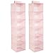 mDesign Long Soft Fabric Over Closet Rod Hanging Storage Organizer with 6 Shelves for Clothes, Leggings, Lingerie, T Shirts - Textured Print with Solid Trim - 2 Pack - Linen/Tan