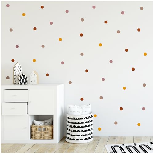 Yabaduu Juego de adhesivos decorativos para pared, 4 colores sobre 4 hojas DIN A4, en total 96 pegatinas, decoración para habitación de bebé, autoadhesiva (Y043-02 tonos tierra)