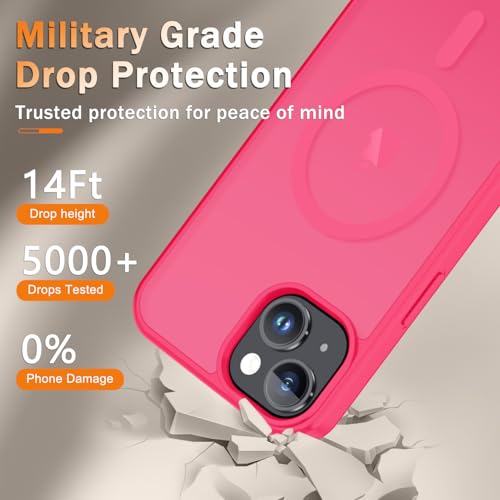 Image of for iPhone 15 Plus Case, iPhone 14 Plus Case, Matte Magnetic Phone Cover with 1 Screen Protector [Support for MagSafe] [Shockproof Military Grade Protection] Translucent Frosted Back, Hot Pink