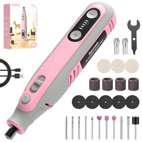 SCHTUMPA Cordless Rotary Tool 8V, 5 Variable Speed, 5000-30000RPM, 2.0Ah Battery, 25 Upgraded...