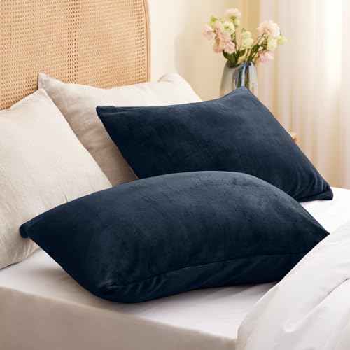 Image of BEDELITE Flannel Pillowcases Standard Set of 2, Navy, 20x26 Inches