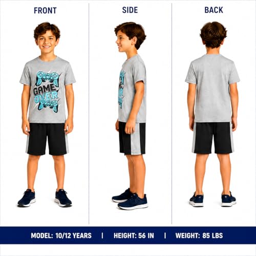 Image of Pro Athlete Boys Shorts Sets - 4 Piece Dry Fit Short Sleeve Crewneck Graphic Tee and Performance Shorts for Boys (Sizes 8-16)
