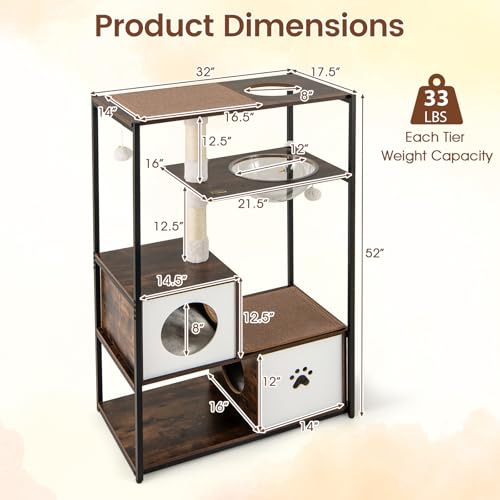 Árbol para gatos moderno multi-nivel 132 cm alto miniatura 3