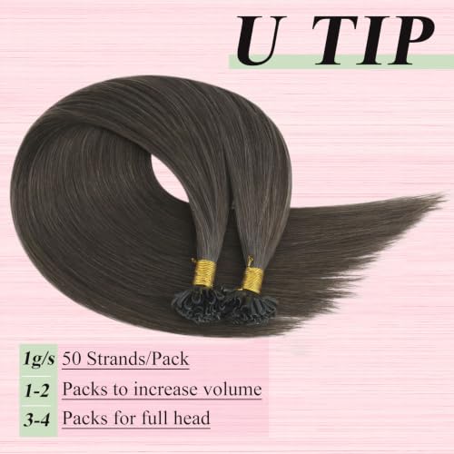 Image of YoungSee U Tips Hair Extensions Real Human Hair Mocha Brown Utip Hair Extensions Human Hair Ash Brown Keratin Hair Extension Human Hair 14 Inch Fusion Ktips Hair Extension 50g 50 Strands