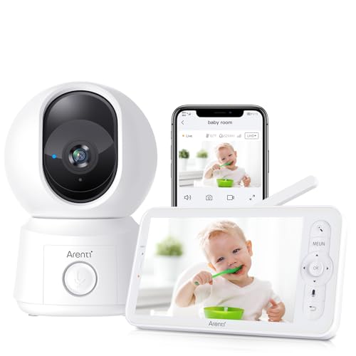 ARENTI 1080P Baby Monitor WiFi, 355° Telecamera Bambini con Monitor, 2,4GHz Baby Monitor Video con Visione Notturna, Rilevamento del Suono, Audio Bidirezionale, Promemoria Allattamento
