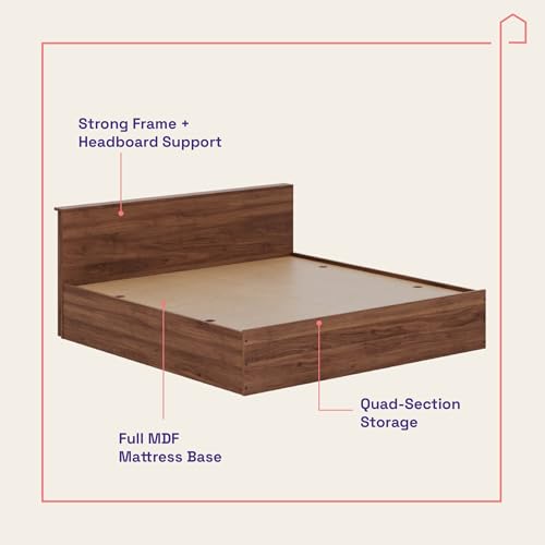 Image of Wakefit Bed | 1 Yr Warranty | King Size Bed, Comes with Storage Box, Noise-Free, Density: 680-750 kg /m, Termite & Borer Resistant, Fits Mattresses Up to 8 Inches (Taurus 72 x 72 - Columbia Walnut)
