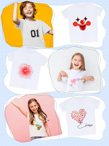 8 Pieces Kids White Sublimation Blank DIY Crew Neck Short Sleeve Tshirt for Boys Girls Summer Transfer Heat Printing4