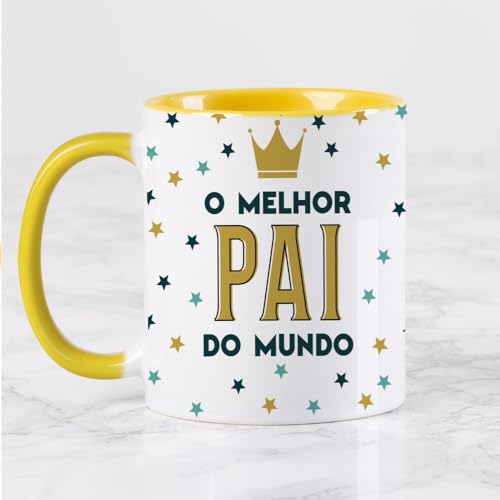 Wanapix | Caneca de cerâmica | Caneca de cerâmica Dia dos Pais | Ou presente perfeito para os países, cor amarela, Cavena para bebidas quentes | 325 ml | Ou melhor pai do mundo