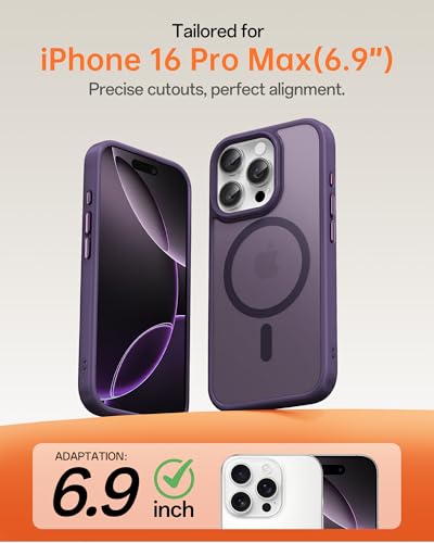 Image of UNBREAKcable Magnetic for iPhone 16 Pro Max Case 6.9-Inch, Compatible with MagSafe, Full Camera Protection, Built-in Magnetic Ring, Drop Protection Shockproof Slim Phone Cover - Dark Purple