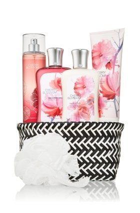 Bath & Body Works Signature Collection" Cherry Blossom" Fragrance Mist ~ Body Lotion ~ Shower Gel ~ Triple Moisture Body Cream & Shower Sponge Gift Basket